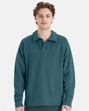 Garment-Dyed Polo Collar Sweatshirt